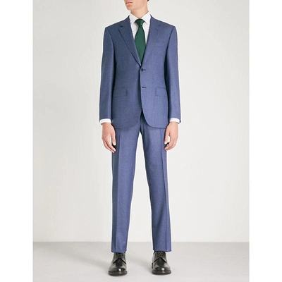 Shop Canali Puppytooth Tailored-fit Wool Suit In Blue