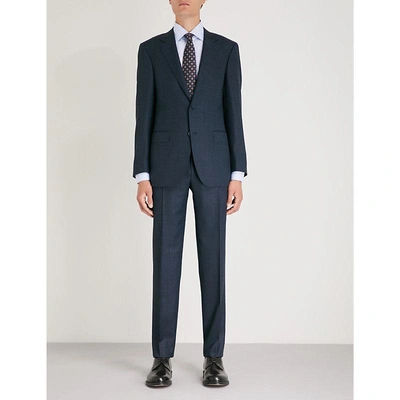 Shop Canali Crosshatch Tailored-fit Wool Suit In Navy