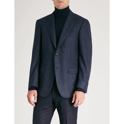 Shop Canali Chevron Tailored-fit Wool Blazer In Blue