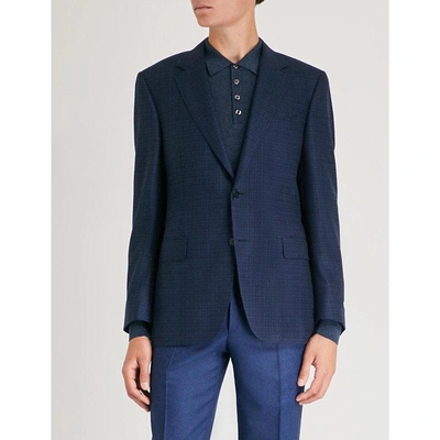 Shop Canali Crosshatch Wool And Cashmere-blend Blazer In Navy