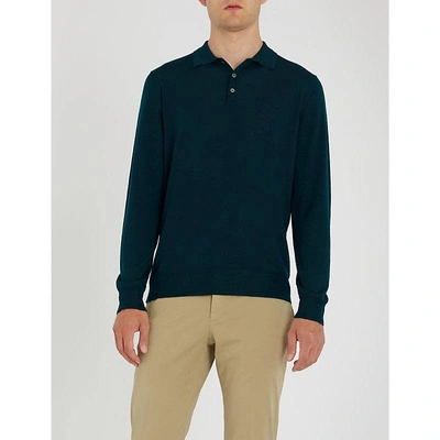 Shop Canali Long-sleeved Knitted Polo In Green