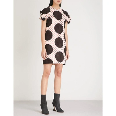 Shop Valentino Tricolour Polka Dot Wool And Silk-blend Mini Dress In White/black/red