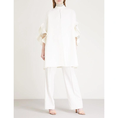 Shop Valentino Ruffled-trim Wool And Cashmere-blend Cape In Ivory