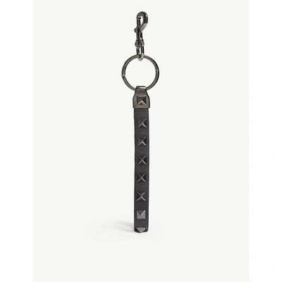 Shop Valentino Leather Studded Keyring In Black