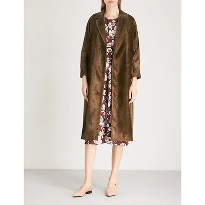Shop Max Mara Long-line Faux-fur Coat In Brown
