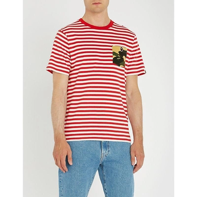 Shop A Bathing Ape 1st Camo-pocket Striped Cotton-jersey T-shirt In Red