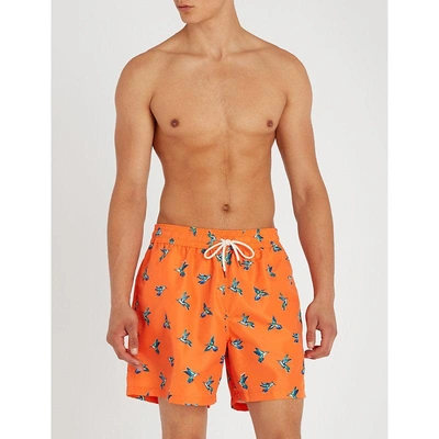 Shop Polo Ralph Lauren Traveller Relaxed-fit Anchor-print Swim Shorts In Orange