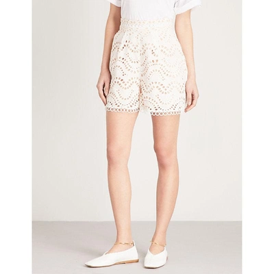 Shop Zimmermann Jaya Wave Scalloped High-rise Cotton Shorts In Ivory