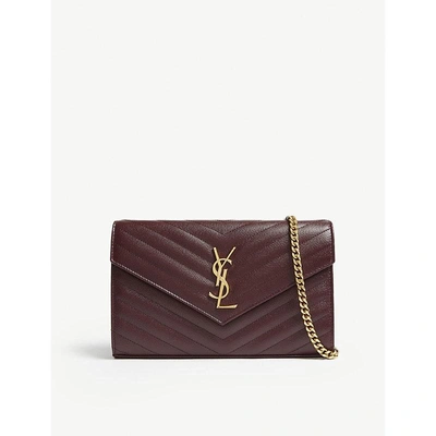 Shop Saint Laurent Monogram Quilted Leather Wallet-on-chain In Burgendy/gold