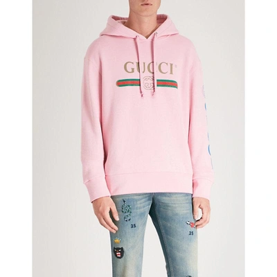 Shop Gucci Dragon-embroidered Cotton-jersey Hoody In Sugar Pink