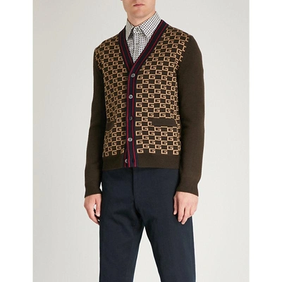 Shop Gucci Monogram-embroidered Wool Cardigan In Camel Brown