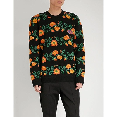 Shop Gucci Floral-jacquard Wool Jumper In Black