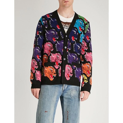 Shop Gucci Multi-coloured Leopard Wool Cardigan In Black Multi