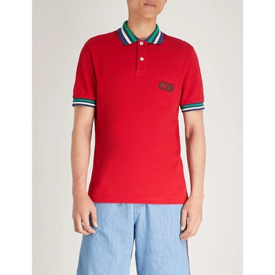 Shop Gucci Logo-print Cotton-piqué Polo Shirt In Red