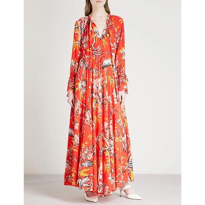 Shop Diane Von Furstenberg Floral-print Silk-crepe Maxi Dress In Avalon Poppy