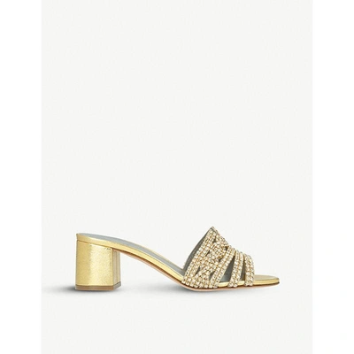 Shop Gina Visage Jewel-embellished Leather Mules In Gold