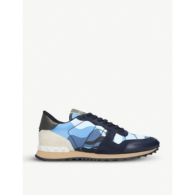 Shop Valentino Rockrunner Suede And Leather Trainers In Blue Other