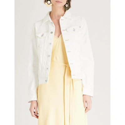 Shop Ag Mya Frayed Stretch-denim Jacket In 1 Year Neutral White