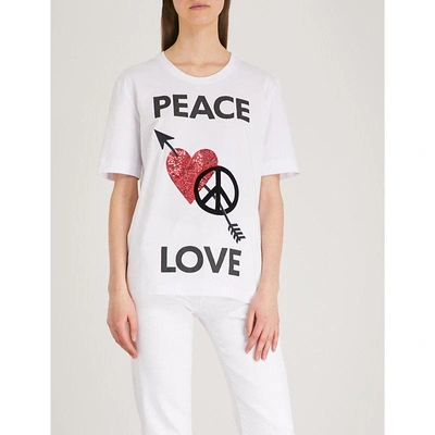 Shop Love Moschino 和平 爱 棉-球衣 吨-衬衫 In White