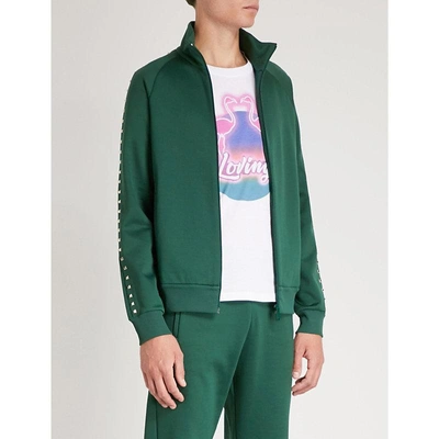 Shop Valentino Rockstud Jersey Zip-up Sweatshirt In Emerald
