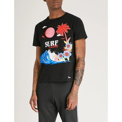 Shop Valentino Surf-print Cotton-jersey T-shirt In Black Multi