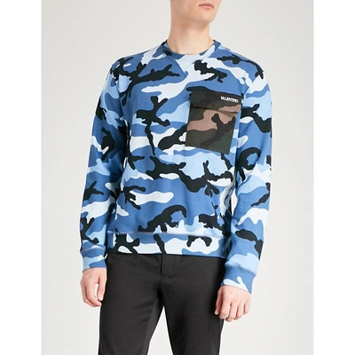 Shop Valentino Camouflage-print Jersey Sweatshirt In Blue Green