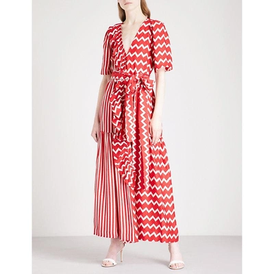 Shop Stella Mccartney Gabrielle Striped Silk Maxi Dress In Lover Red