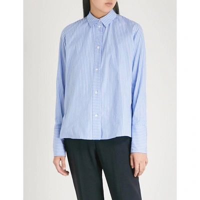 Shop Stella Mccartney Striped Cotton-poplin Shirt In Sky Blue
