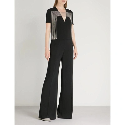 Shop Stella Mccartney Fringed Chain-detail Crepe Jumpsuit In Black