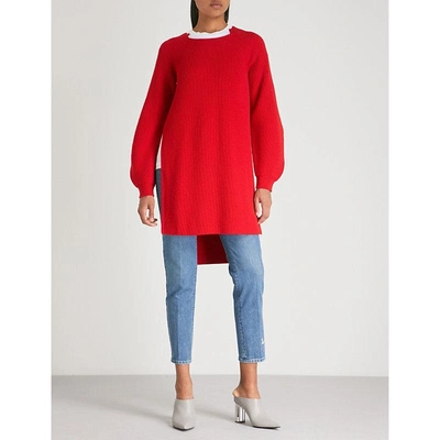 Shop Stella Mccartney Side-slit Ribbed Wool Dress In Lover Red