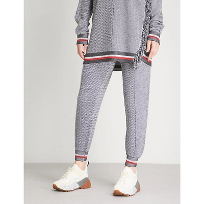 Shop Stella Mccartney Chevron-knit Tapered Wool And Silk-blend Jogging Bottoms In Black/ivory/red