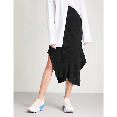 Shop Stella Mccartney Asymmetric Wool And Silk-blend Skirt In Black