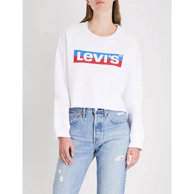Shop Levi's Logo-print Cotton-jersey Sweatshirt In New Logo Crew White
