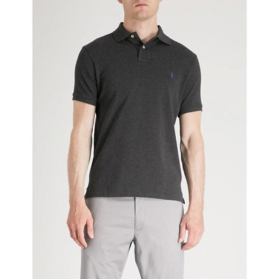 Shop Polo Ralph Lauren Slim-fit Cotton-piqué Polo Shirt In Dark Grey Heather
