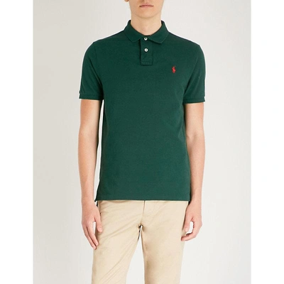 Shop Polo Ralph Lauren Slim-fit Cotton-piqué Polo Shirt In College Green