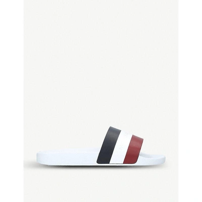 Shop Moncler Basile Striped Leather Sliders In White