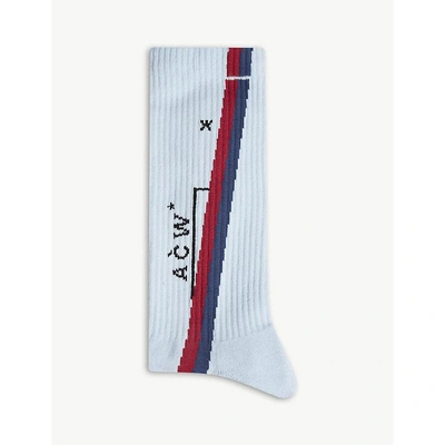 Shop A-cold-wall* Diagonal Stripe Rib-knit Socks In Slate Blue