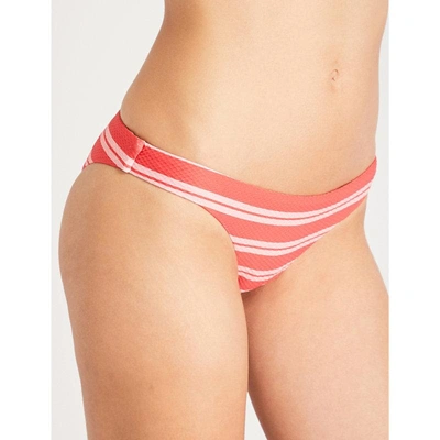 Shop Asceno Striped Low-rise Bikini Bottoms In Red Twin Stripe