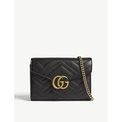 Shop Gucci Ladies Black Marmont Gg Leather Billfold-on-chain