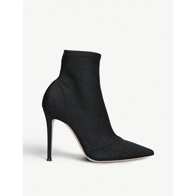 Shop Gianvito Rossi Elite 105 Glitter Stretch-jersey Ankle Boots In Black