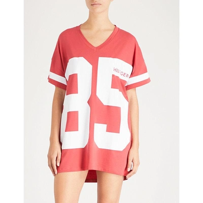 Shop Tommy Hilfiger Logo Stretch-jersey Night Dress In 667 American Beauty