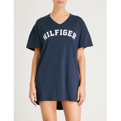 Shop Tommy Hilfiger Logo Stretch-jersey Night Dress In 416 Navy Blazer