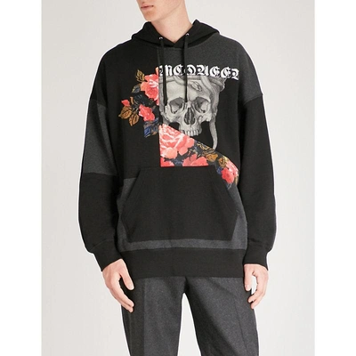 Shop Alexander Mcqueen Patch Floral-print Cotton-jersey Hoody In Black