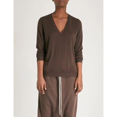 Shop Rick Owens Ladies Raisin Purple V-neck Cashmere Sweater