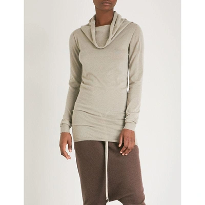 Shop Rick Owens Ladies Pearl Grey Cowl-neck Cashmere Sweater