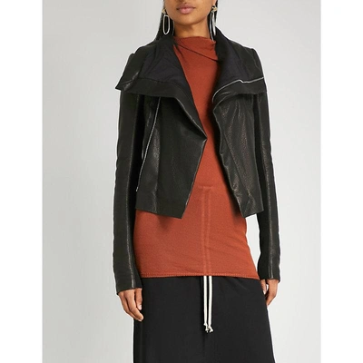 Shop Rick Owens Funnel Collar Textured-leather Jacket In Black