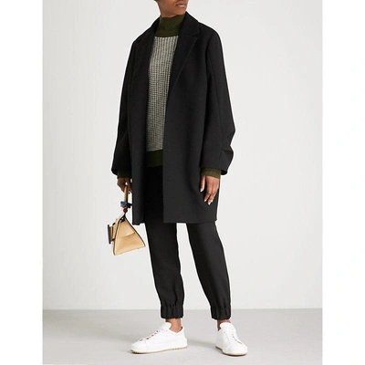 Shop Victoria Victoria Beckham Ruffled Wool Coat In Black