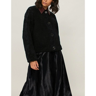 Shop Victoria Victoria Beckham Reversible Leather And Shearling Jacket In Midnight Garnet
