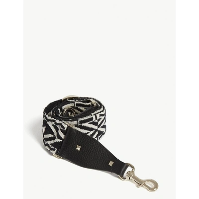 Shop Valentino Black And White Woven Patterned Guitar Bag Strap In Black/white