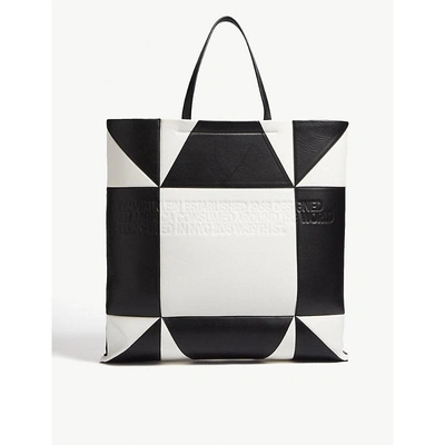 Shop Calvin Klein 205w39nyc White And Black Geometric Giant Geometric-pattern Leather Tote Bag In White/black